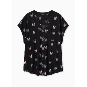 Torrid Womens 1X Black Bulldog Print Dolman Sleeve
